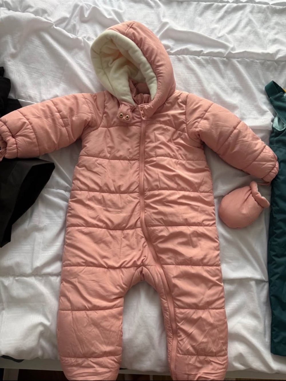 Baby Pink Puffer Snowsuit with Hood